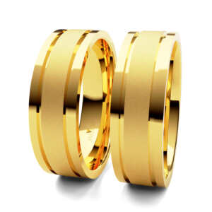Par de Alianças em ouro modelo Verônica dois frisos AL048