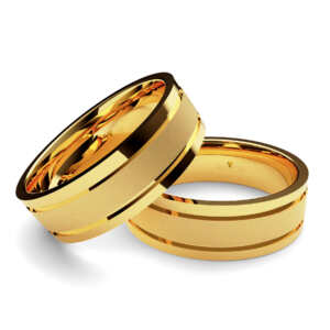 Par de Alianças em ouro modelo Verônica dois frisos AL048