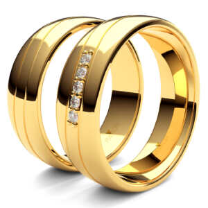 Par de Alianças em ouro modelo Zinia 2 frisos curva AL043