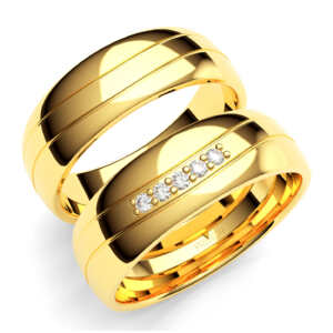 Par de Alianças em ouro modelo Zinia 2 frisos curva AL043