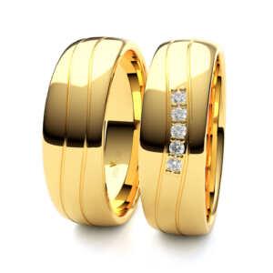 Par de Alianças em ouro modelo Zinia 2 frisos curva AL043