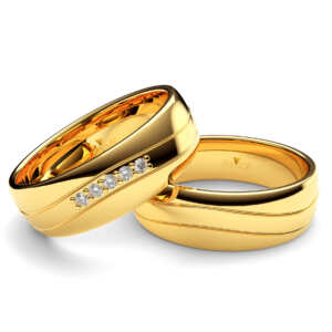 Par de Alianças em ouro modelo Zinia 2 frisos curva AL043