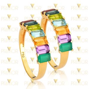 Par de Aparadores em ouro com pedras coloridas retangulares AP005