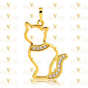 Pingente em ouro formato de Gato sentado com 12 pedras PG021