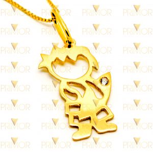 Pingente em ouro polido de menino surfistinha com diamante PG001