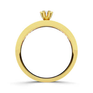 Anel de noivado solitário em ouro com pedras laterais rebaixadas NV022
