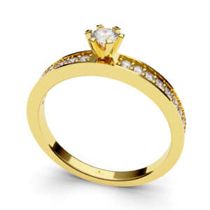 Anel de noivado solitário em ouro com pedras laterais rebaixadas NV022