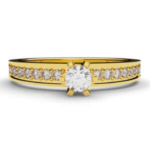 Anel de noivado solitário em ouro com pedras laterais rebaixadas NV022