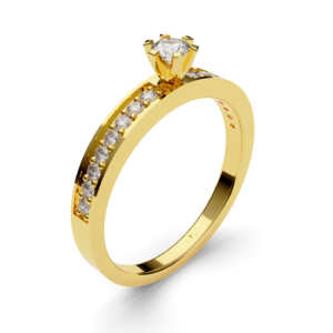Anel de noivado solitário em ouro com pedras laterais rebaixadas NV022