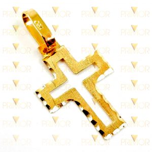 Pingente de crucifixo em ouro vazado com frisos PG032