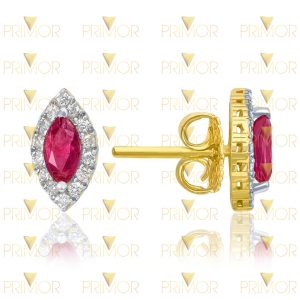 Brinco em ouro com rubí sintético e 28 pedras externas BR075