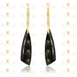 Brinco em ouro de 60mm com 14 pedras e ônix facetada BR076