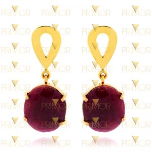 Brinco em ouro tipo pêndulo com dois rubís ovais BR071