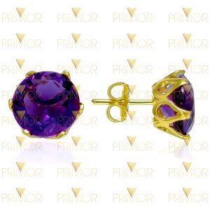 Brinco em ouro tipo ponto de luz com ametista redonda BR074