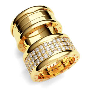 Par de Alianças em ouro modelo estilo Bvl pedras AL076