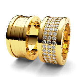 Par de Alianças em ouro modelo estilo Bvl pedras AL076
