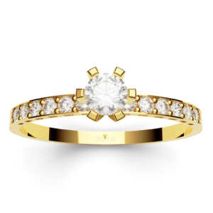 Anel de noivado solitário em ouro pedras laterais NV023