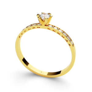 Anel de noivado solitário em ouro pedras laterais NV023