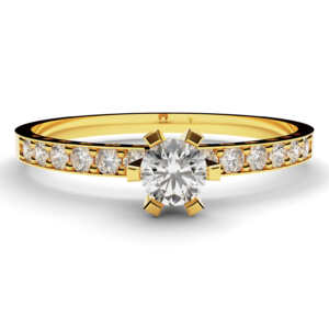 Anel de noivado solitário em ouro pedras laterais NV023