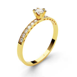 Anel de noivado solitário em ouro pedras laterais NV023