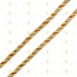 Corrente em ouro modelo malha Corda Trançada 3 cores de ouro 45cm CR018