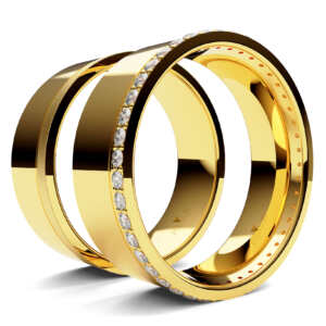 Par de Alianças em ouro modelo Gibraltar com pedras AL079