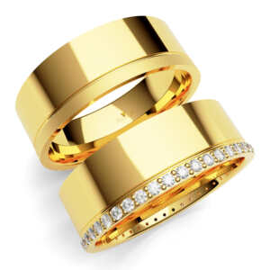 Par de Alianças em ouro modelo Gibraltar com pedras AL079