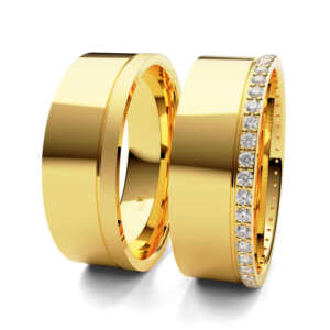 Par de Alianças em ouro modelo Gibraltar com pedras AL079