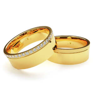 Par de Alianças em ouro modelo Gibraltar com pedras AL079