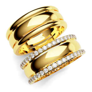 Par de Alianças em ouro modelo Plumeria vazado AL078