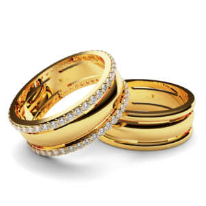 Par de Alianças em ouro modelo Plumeria vazado AL078