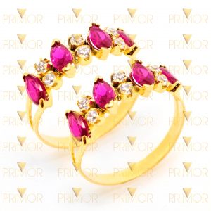 Par de Aparadores em ouro com rubís e 12 pedras intercaladas AP014