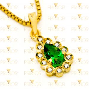 Pingente em ouro com Esmeralda e 11 pedras ao redor PG057