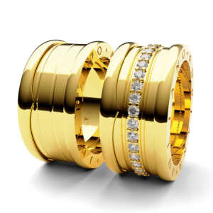 Par de Alianças em ouro modelo estilo Bvl pedras AL081