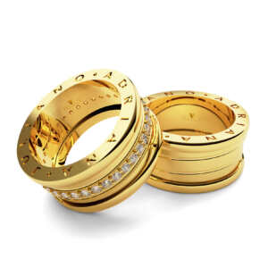 Par de Alianças em ouro modelo estilo Bvl pedras AL081