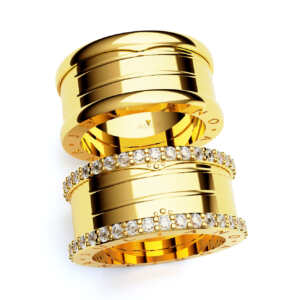 Par de Alianças em ouro modelo estilo Bvl com Mola AL082