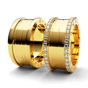 Par de Alianças em ouro modelo estilo Bvl com Mola AL082