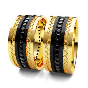 Par de Alianças em ouro modelo Coração Ródio Negro AL085