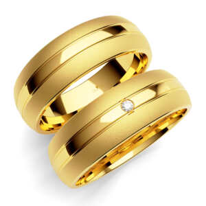 Par de Alianças em ouro modelo Double com frisos AL087