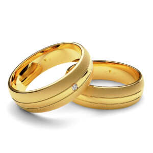 Par de Alianças em ouro modelo Double com frisos AL087