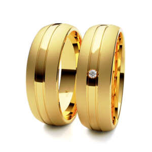 Par de Alianças em ouro modelo Double com frisos AL087