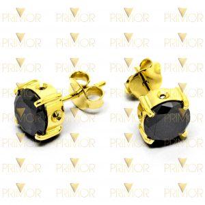 Brinco em ouro tipo ponto de luz com pedra negra BR077