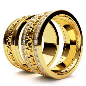 Par de Alianças em ouro modelo 3D com Lírios AL091