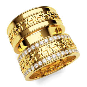 Par de Alianças em ouro modelo 3D com Lírios AL091