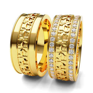 Par de Alianças em ouro modelo 3D com Lírios AL091