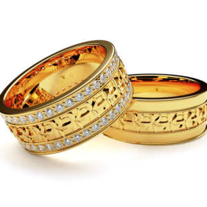 Par de Alianças em ouro modelo 3D com Lírios AL091