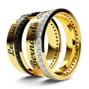 Par de Alianças em ouro modelo Black White nomes AL089