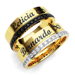 Par de Alianças em ouro modelo Black White nomes AL089