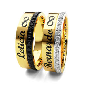 Par de Alianças em ouro modelo Black White nomes AL089