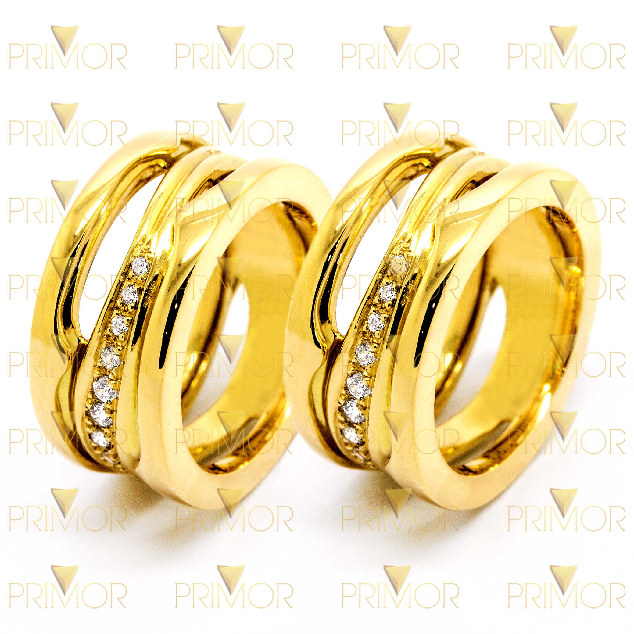 Par de Alianças em ouro modelo Jasmim diamantes AL008 - Primor Joias -  Alianças de Casamento em Curitiba e Todo Brasil